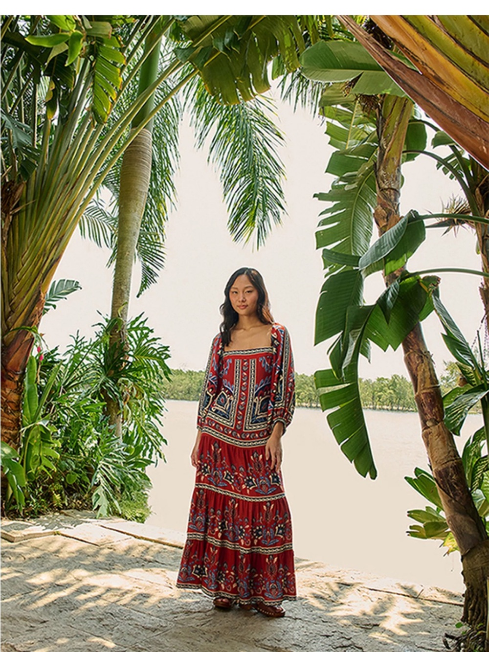 FARM Rio Red Printed Boho Maxi Dress